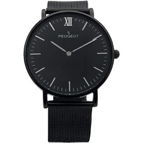 Peugeot Men's Ultra Slim Minimalist Watch, 40mm Wrist Watch for Men with Stainless Steel Black Mesh Band and Easy to Read Dial