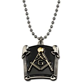 Double Column Square & Compass Masonic Necklace - [Black & Gold][1 1/4'' Tall]