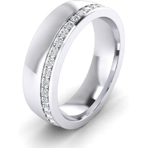 THELANDA Comfort Fit Heavy Sterling Silver 6mm Court Shape Simulated Diamond Wedding Band Full Eternity Ring