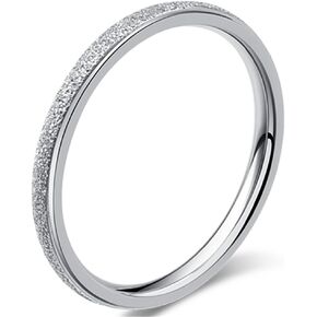 Fashion Month Womens 2mm Stainless Steel Sand Blast Finish Silver Wedding Band Engagement White Gold Domed Ring