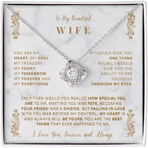 To My Beautiful Wife Necklace From Husband, Romantic Wife Jewelry, Love Knot Necklace Gifts For Wife From Husband, Christmas Wedding Anniversary Jewelry For Wife, Wife Husband Necklace