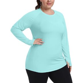 COOTRY Women's Plus Size Sun Shirts UPF 50+ UV Protection Long Sleeve Rash Guard Quick Dry Workout Thumb Holes Swim Shirt