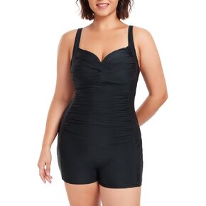 Ocean Blues Women’s Plus Size Boyleg One Piece Bathing Suit Tummy Control Retro One Piece Swimsuit