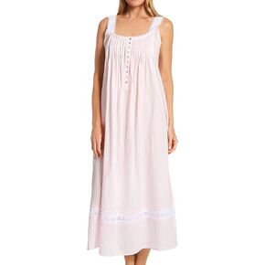 Eileen West Cotton Dobby Stripe Woven Sleeveless Ballet Nightgown