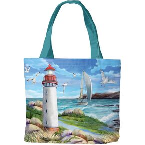 Briarwood Lane Coastal Lighthouse Summer Canvas Tote Bag 14.5" x 15"