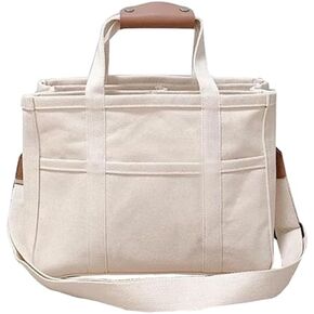 Canvas Tote Bag with Multi Pockets Crossbody Tote Bag for Women Everything Bag with Compartments Shoulder Handbag