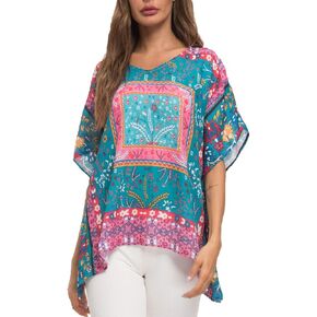 WEIYAN Women's Loose Casual Short Sleeve Floral Chiffon Tops T-Shirt Blouse