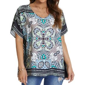 بلوزة تي شيرت نسائية فضفاضة كاجوال بأكمام قصيرة من الشيفون بالزهور من WEIYAN in Kuwait