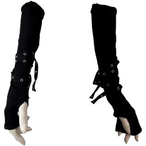 Unisex Punk Rivet Belt Half Finger Long Gloves Gothic Eyelet Ribbon Elbow Gloves Halloween Festival Party Mittens