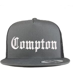 Trendy Apparel Shop Compton City Old English Embroidered 5 Panel Flatbill Trucker Mesh Cap