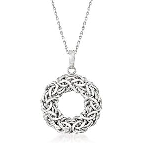 Ross-Simons Sterling Silver Byzantine Circle Pendant Necklace. 18 inches