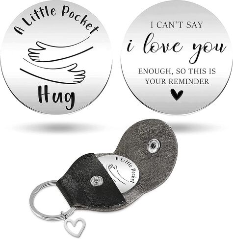 لا أستطيع أن أقول إنني أحبك بما فيه الكفاية رمز عناق الجيب مع سلسلة مفاتيح جلدية، عملة ملهمة من الفولاذ المقاوم للصدأ مزدوجة الجوانب هدية علاقة طويلة المدى للأصدقاء والصديقات in Kuwait