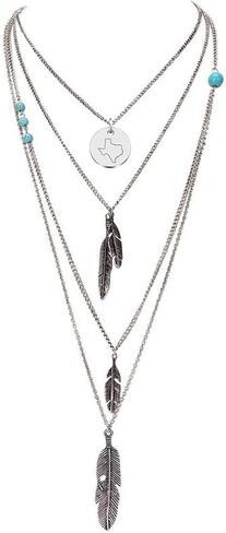 Boho Feather Pendant Necklace Turquoise Choker Necklace 3 Layered State Map Necklace Gift for Best Friends in Kuwait