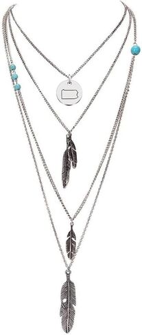 Boho Feather Pendant Necklace Turquoise Choker Necklace 3 Layered State Map Necklace Gift for Best Friends in Kuwait