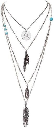 Boho Feather Pendant Necklace Turquoise Choker Necklace 3 Layered State Map Necklace Gift for Best Friends in Kuwait