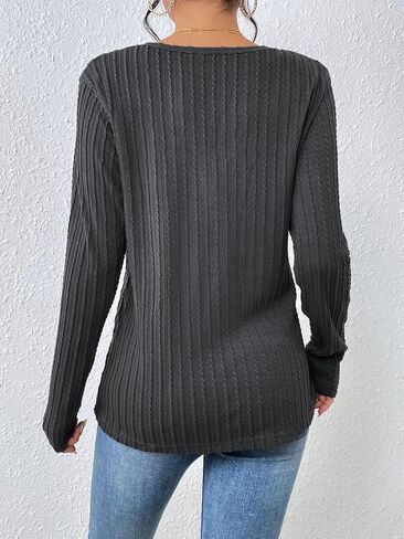 Zeagoo المرأة 2023 كم طويل الخامس الرقبة سليم صالح تي شيرت عادية مضلع متماسكة سترة بلايز S-XXL in Kuwait