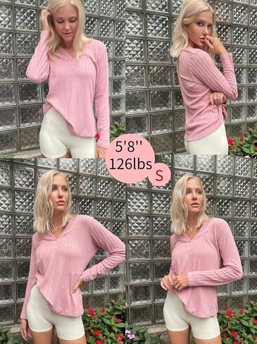 Zeagoo المرأة 2023 كم طويل الخامس الرقبة سليم صالح تي شيرت عادية مضلع متماسكة سترة بلايز S-XXL in Kuwait