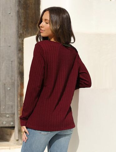 Zeagoo المرأة 2023 كم طويل الخامس الرقبة سليم صالح تي شيرت عادية مضلع متماسكة سترة بلايز S-XXL in Saudi Arabia
