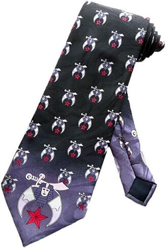 Shriners Neck Tie - Black & Gray Polyester long tie. Shriners Masonic pattern for Freemasons in Saudi Arabia