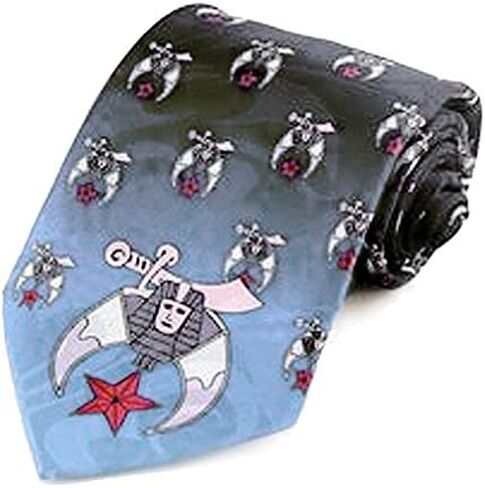 Shriners Neck Tie - Black & Gray Polyester long tie. Shriners Masonic pattern for Freemasons in Saudi Arabia