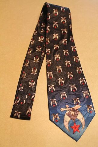Shriners Neck Tie - Black & Gray Polyester long tie. Shriners Masonic pattern for Freemasons in Saudi Arabia