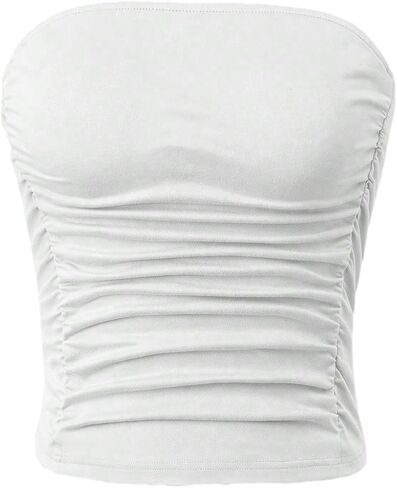 SOLY HUX Women's Ruched Tube Crop Top Sleeveless Strapless Solid Bandeau Tops in Kuwait