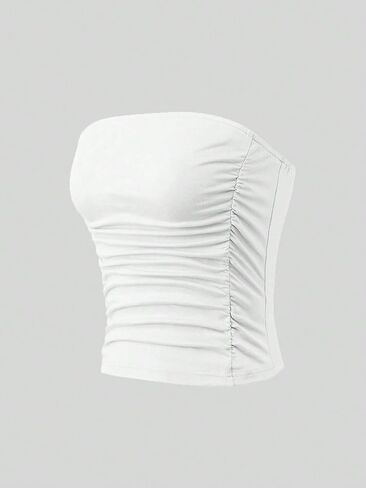 SOLY HUX Women's Ruched Tube Crop Top Sleeveless Strapless Solid Bandeau Tops in Kuwait