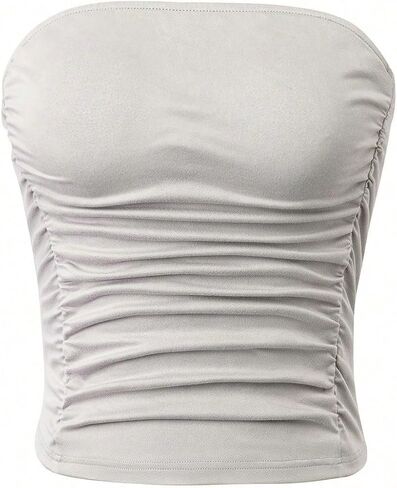 SOLY HUX Women's Ruched Tube Crop Top Sleeveless Strapless Solid Bandeau Tops in Kuwait