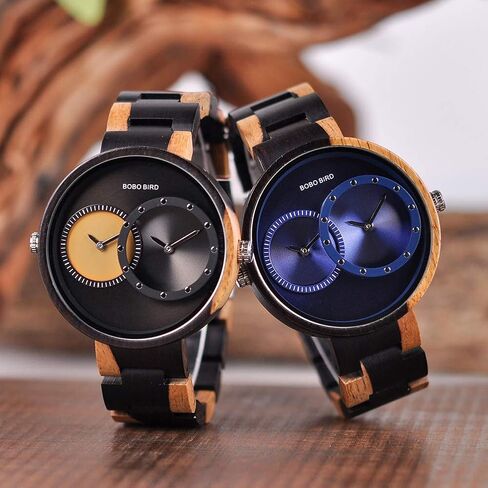BOBO BIRD R10 للرجال والنساء 2 منطقة زمنية ساعات خشبية خفيفة الوزن فاخرة كوارتز ساعات المعصم تصميم عصري ساعة للحب in Kuwait