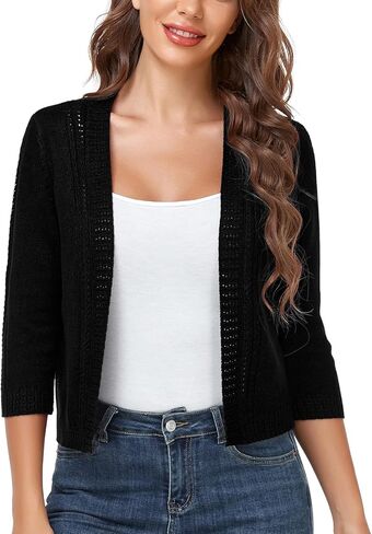 سترة صوفية قصيرة بأكمام 3/4 للنساء من MISSKY مفتوحة من الأمام ومفرغة من نسيج بوليرو in Kuwait