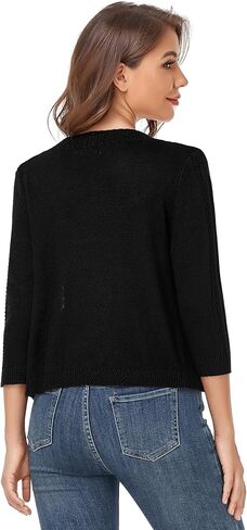 سترة صوفية قصيرة بأكمام 3/4 للنساء من MISSKY مفتوحة من الأمام ومفرغة من نسيج بوليرو in Kuwait