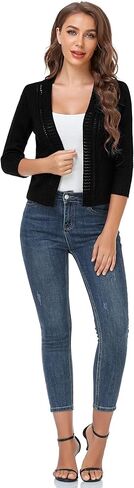 سترة صوفية قصيرة بأكمام 3/4 للنساء من MISSKY مفتوحة من الأمام ومفرغة من نسيج بوليرو in Kuwait