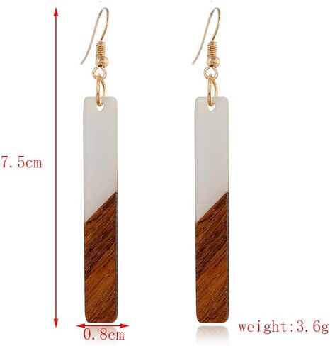 Boho Dangling Statement Earrings Simple Chic Wooden Earrings, Resin Geometric Bar Pendant Wood Earrings in Saudi Arabia