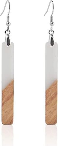 Boho Dangling Statement Earrings Simple Chic Wooden Earrings, Resin Geometric Bar Pendant Wood Earrings in Saudi Arabia