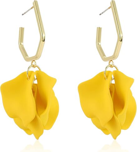 Light Weight Acrylic Rose Petal Drop Dangle Earrings Bohemian Resin Multicolored Flower Statement Floral Tassel Earrings Layered Floral Petal Earrings for Women Girls Bridal Prom Gifts With Box in Saudi Arabia