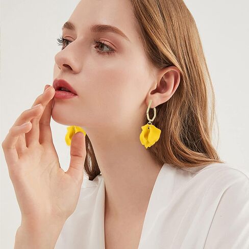 Light Weight Acrylic Rose Petal Drop Dangle Earrings Bohemian Resin Multicolored Flower Statement Floral Tassel Earrings Layered Floral Petal Earrings for Women Girls Bridal Prom Gifts With Box in Saudi Arabia