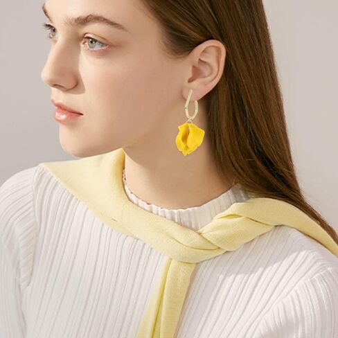 Light Weight Acrylic Rose Petal Drop Dangle Earrings Bohemian Resin Multicolored Flower Statement Floral Tassel Earrings Layered Floral Petal Earrings for Women Girls Bridal Prom Gifts With Box in Saudi Arabia