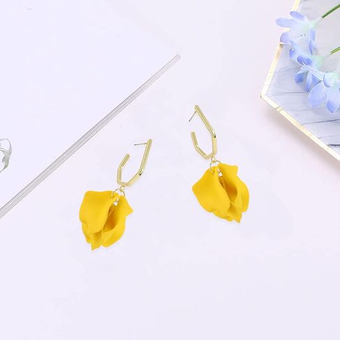 Light Weight Acrylic Rose Petal Drop Dangle Earrings Bohemian Resin Multicolored Flower Statement Floral Tassel Earrings Layered Floral Petal Earrings for Women Girls Bridal Prom Gifts With Box in Saudi Arabia