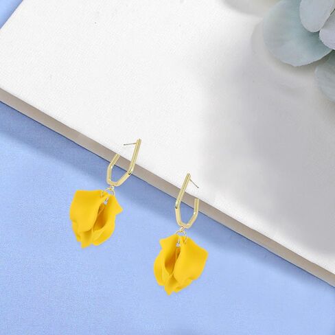 Light Weight Acrylic Rose Petal Drop Dangle Earrings Bohemian Resin Multicolored Flower Statement Floral Tassel Earrings Layered Floral Petal Earrings for Women Girls Bridal Prom Gifts With Box in Saudi Arabia
