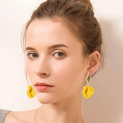 Light Weight Acrylic Rose Petal Drop Dangle Earrings Bohemian Resin Multicolored Flower Statement Floral Tassel Earrings Layered Floral Petal Earrings for Women Girls Bridal Prom Gifts With Box in Saudi Arabia