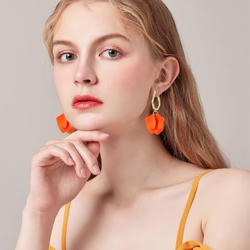 Light Weight Acrylic Rose Petal Drop Dangle Earrings Bohemian Resin Multicolored Flower Statement Floral Tassel Earrings Layered Floral Petal Earrings for Women Girls Bridal Prom Gifts With Box in Saudi Arabia