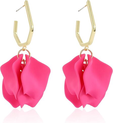 Light Weight Acrylic Rose Petal Drop Dangle Earrings Bohemian Resin Multicolored Flower Statement Floral Tassel Earrings Layered Floral Petal Earrings for Women Girls Bridal Prom Gifts With Box in Saudi Arabia