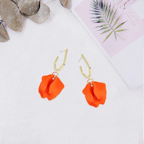 Light Weight Acrylic Rose Petal Drop Dangle Earrings Bohemian Resin Multicolored Flower Statement Floral Tassel Earrings Layered Floral Petal Earrings for Women Girls Bridal Prom Gifts With Box in Saudi Arabia