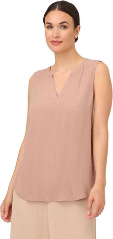 Adrianna Papell Women's Solid Woven Dobby Dot Sleeveless V-Neck Top in Saudi Arabia