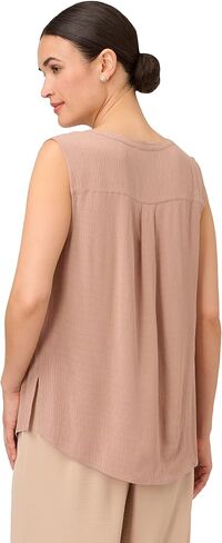Adrianna Papell Women's Solid Woven Dobby Dot Sleeveless V-Neck Top in Saudi Arabia