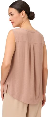 Adrianna Papell Women's Solid Woven Dobby Dot Sleeveless V-Neck Top in Saudi Arabia