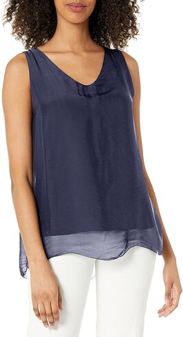 M Made in Italy Women's Double-Layer V-Neck Sleeveless Top in Saudi Arabia
