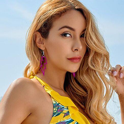 متعدد الألوان الاكريليك مبالغ فيه خفيفة الوزن حزب النساء البرق بولت استرخى أقراط اكسسوارات مجوهرات النيون اكسسوارات 80s in Kuwait