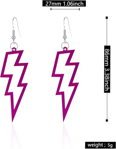 متعدد الألوان الاكريليك مبالغ فيه خفيفة الوزن حزب النساء البرق بولت استرخى أقراط اكسسوارات مجوهرات النيون اكسسوارات 80s in Kuwait