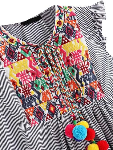 Floerns Women's Ruffle Striped Mexican Embroidered Babydoll Blouse Top in Saudi Arabia